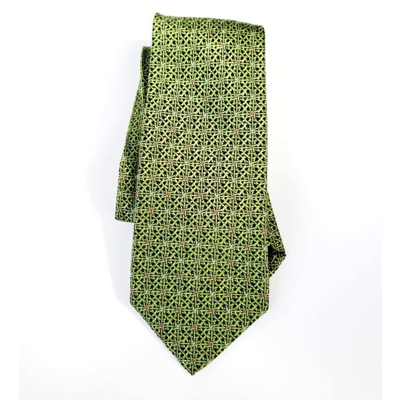 Faberge 100% Silk Tie Green Geometric Print Menswear Accessories - Picture 1 of 6